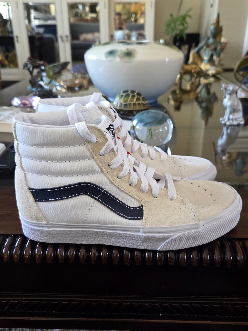 Vans Sk8-Hi Classic High Top Sneakers in Cream & Black